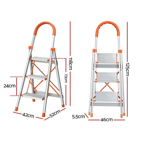 Giantz 3 Step Ladder Multi Purpose Folding Aluminium Light Weight Non Slip Platform Ladders