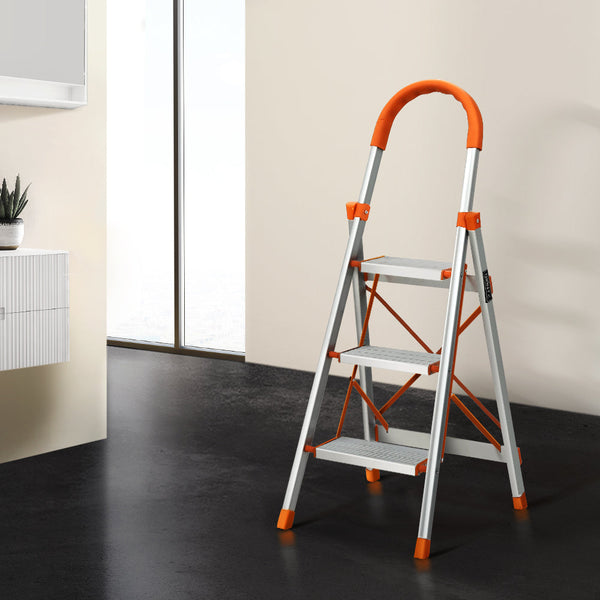 Giantz 3 Step Ladder Multi Purpose Folding Aluminium Light Weight Non Slip Platform Ladders