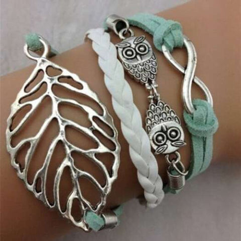 Leaf Owl Infinity Layered Bracelet As The Picture