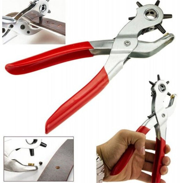 Leather Belt Hole Sewing Puncher Revolve Repair Tool Watchband Strap Plier Red