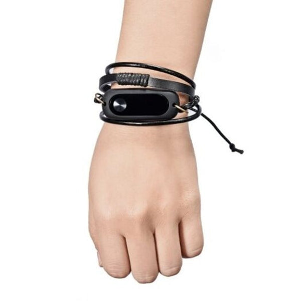 Leather Bracelet For Xiaomi Mi Band 2 Smart Wristband Black