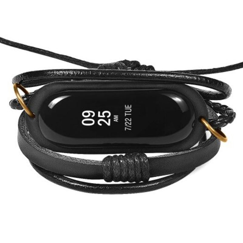 Leather Bracelet Watch Strap For Xiaomi Mi Band 3 Black Watch Bands