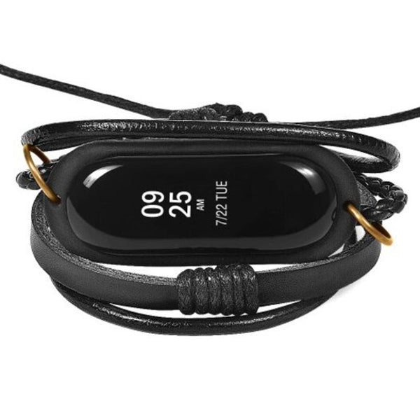 Leather Bracelet Watch Strap For Xiaomi Mi Band 3 Black Watch Bands