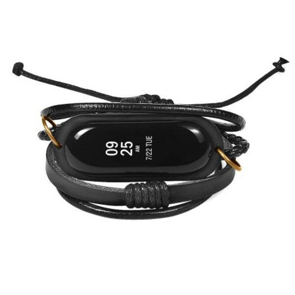 Leather Bracelet Watch Strap For Xiaomi Mi Band 3 Black Watch Bands
