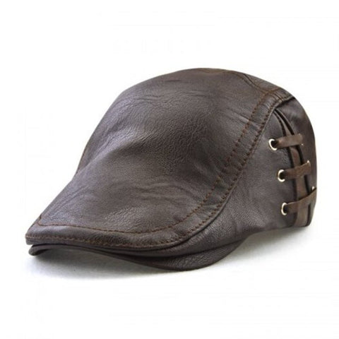 Leather Cap Personalized Piercing Strap Beret Adjustable For 56 59Cm Deep Coffee