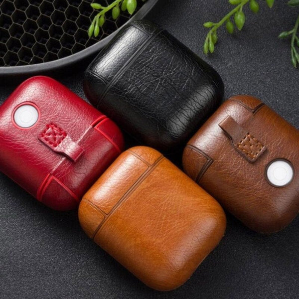 Leather Case Wireless Earphone Cover Cases Compatible With Air Pods Headphone Box Protective Climbing Hook Medium Brown Earbud Cases
