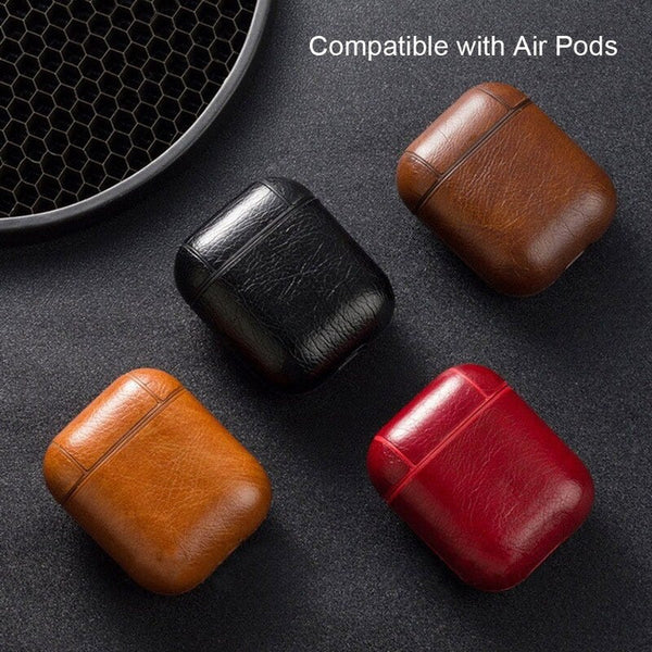 Leather Case Wireless Earphone Cover Cases Compatible With Air Pods Headphone Box Protective Climbing Hook Medium Brown Earbud Cases