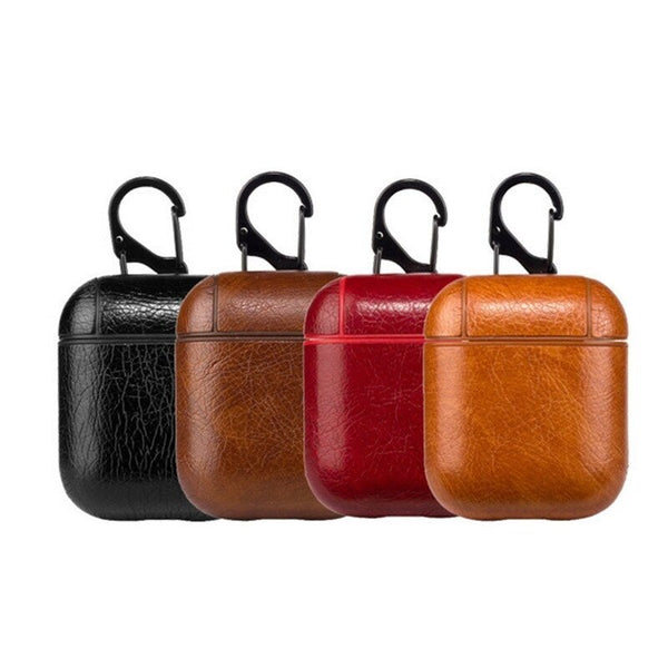 Leather Case Wireless Earphone Cover Cases Compatible With Air Pods Headphone Box Protective Climbing Hook Medium Brown Earbud Cases