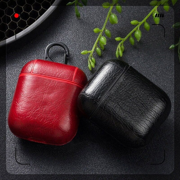 Leather Case Wireless Earphone Cover Cases Compatible With Air Pods Headphone Box Protective Climbing Hook Medium Brown Earbud Cases