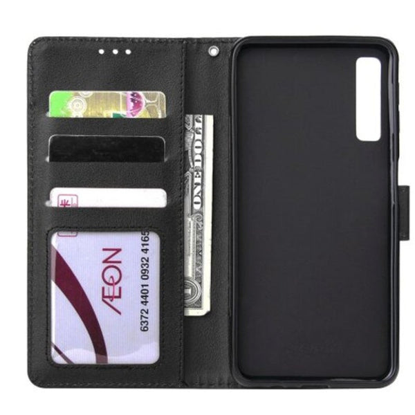 Leather Flip Wallet Phone Case For Samsung A750 / 2018 Black Cases Covers & Skins