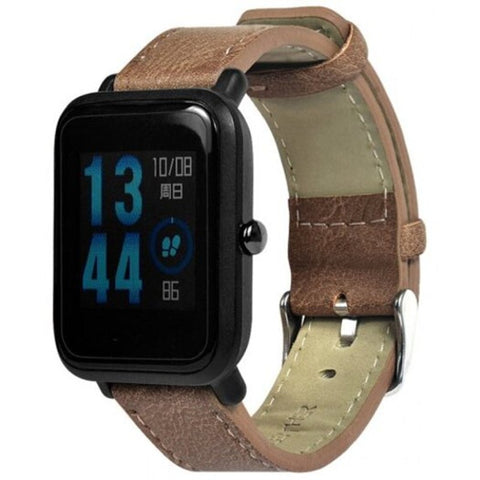 Leather Retro Flat Head Wristband For Amazfit Brown