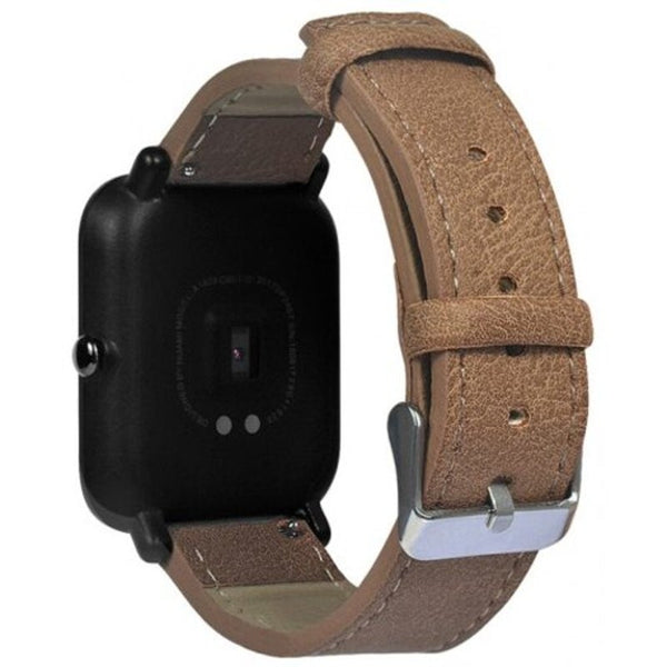 Leather Retro Flat Head Replacement Wristband Strap For Amazfit Brown