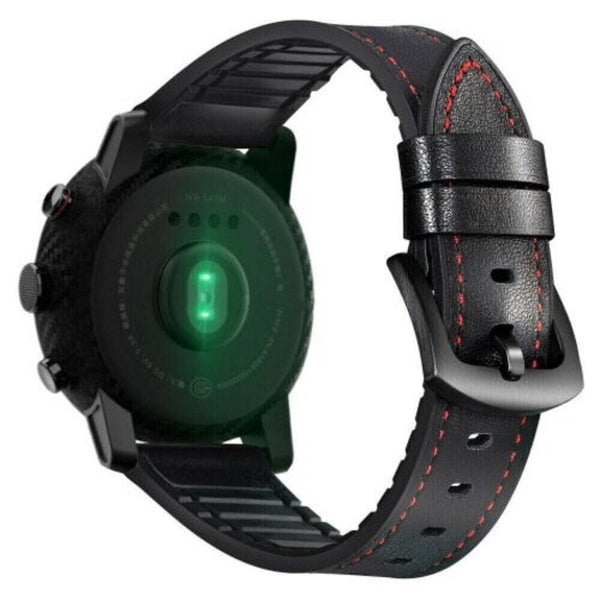 Leather Silicone Watch Band Strap For Amazfit Gtr 47Mm / Pace Stratos 2 2S Black Watch Bands
