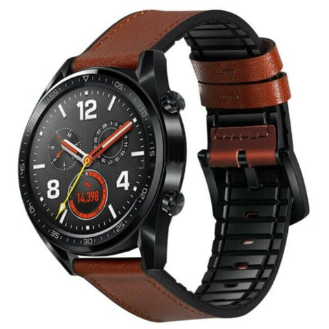 Leather Silicone Watch Band Strap For Huawei Gt / 2 Pro Magic Brown
