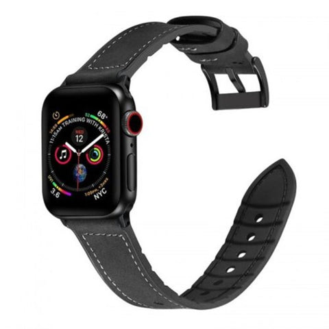Leather Silicone Watch Band Wrist Strap For Apple Series 1 2 3 4 42Mm 44Mm Black