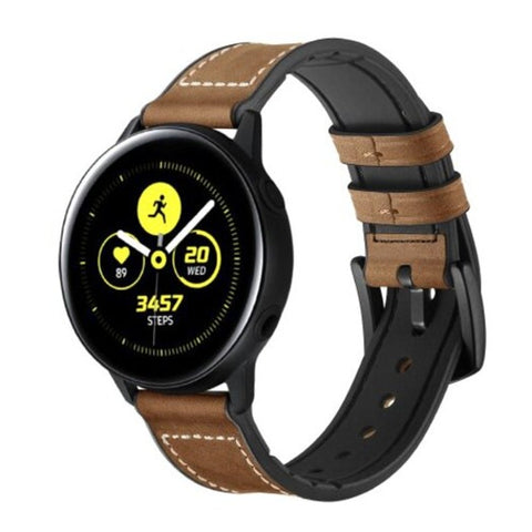 Leather Silicone Watch Band Wrist Strap For Samsung Galaxy Active / Sport Brown