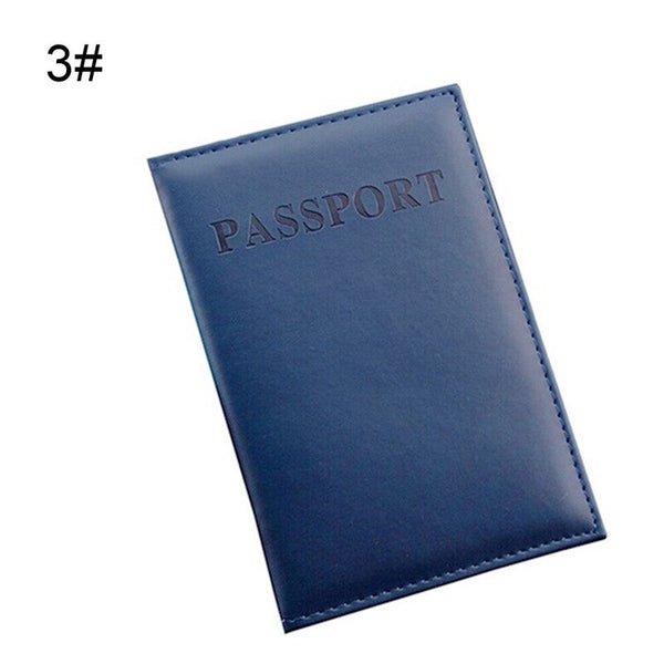 Pu Leather Travel Passport Cover Protective Card Case Protector Women Men Blue