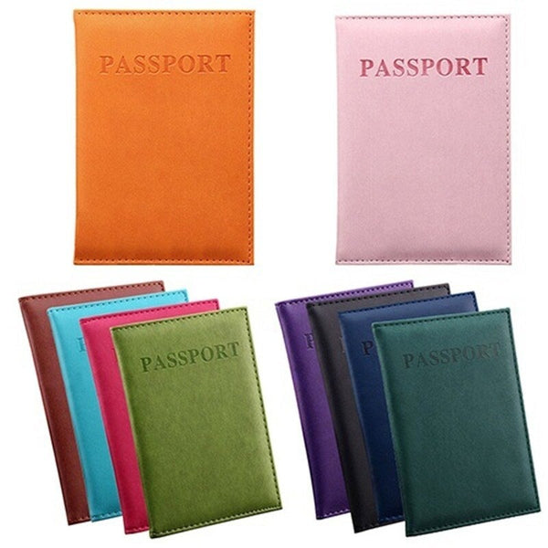 Pu Leather Travel Passport Cover Protective Card Case Protector Women Men Blue