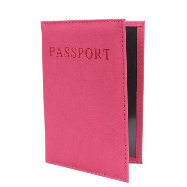 Pu Leather Travel Passport Cover Protective Card Case Protector Unisex Rose Red