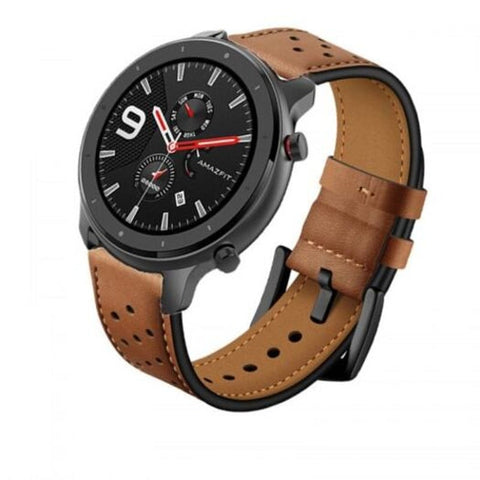 Leather Wrist Strap Watch Band For Huami Amazfit Gtr 47Mm / Pace Stratos 2 2S Brown