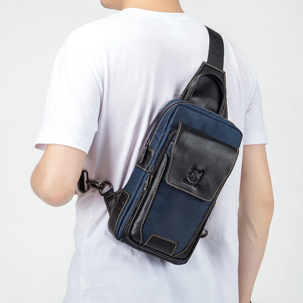 Leather Men Chest Bag Casual Shoulder Black / Blue Bags