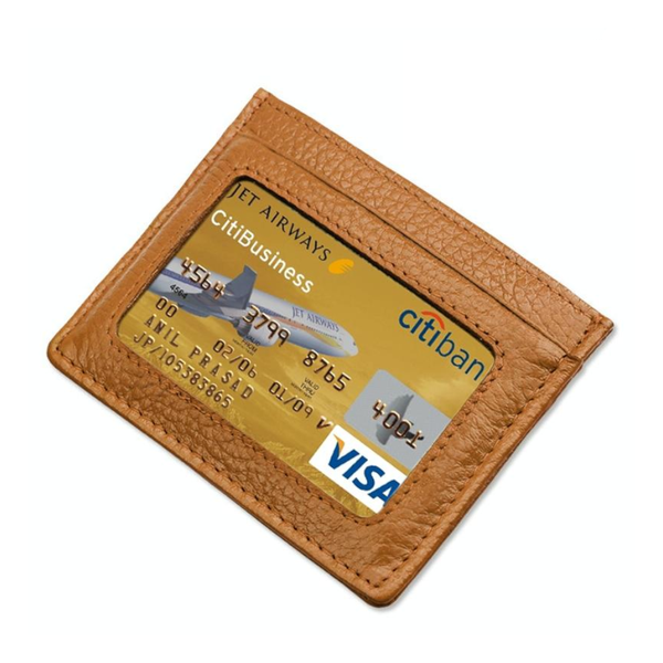 Leather Rfid Card Holder Blocking Brown Wallets