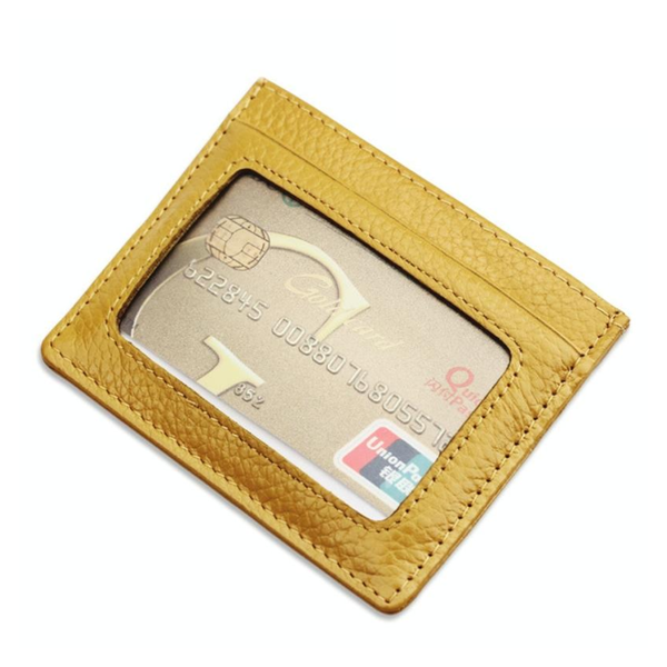 Leather Rfid Card Holder Blocking Yellow Wallets