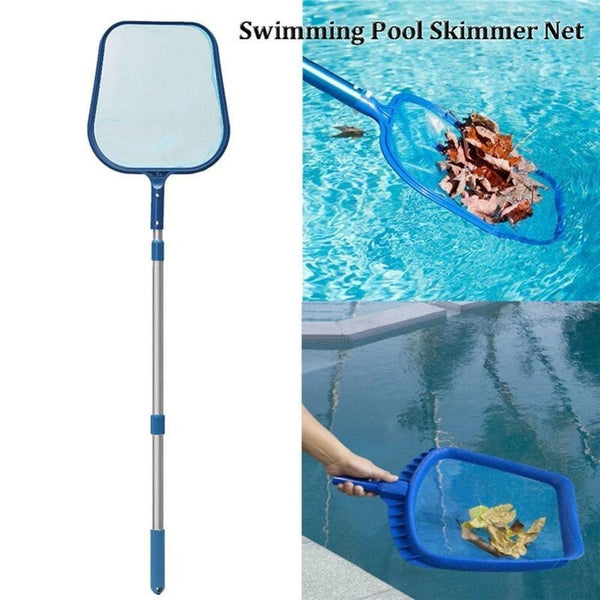 Leaves Skimmer Rake Net With Telescopic Pole Blue Handheld Pool Brushes & Nets