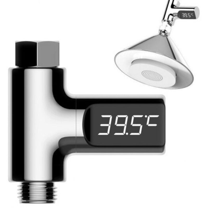 Led Display Water Shower Thermometer Silver 1Pc