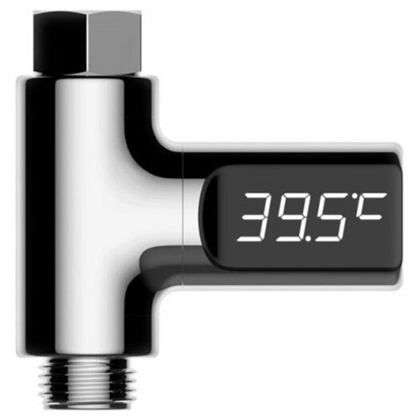 Led Display Water Shower Thermometer Silver 1Pc