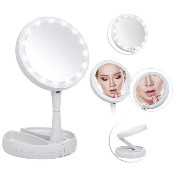 Double Sided Foldable Led Illuminated 10X Magnification Makeup Mirrors