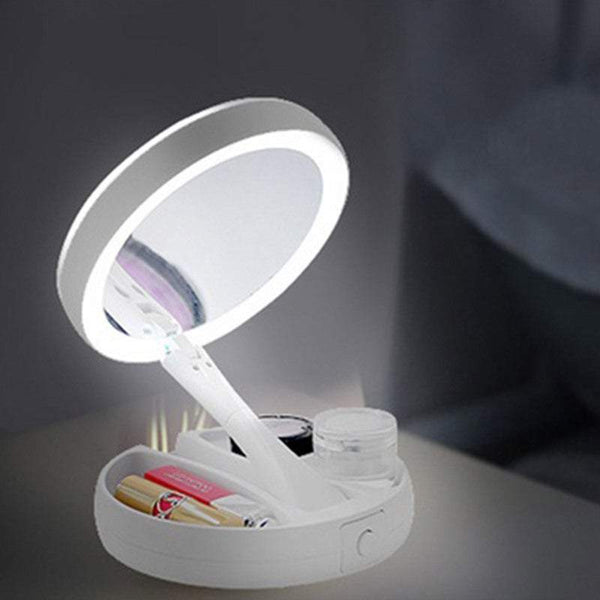 Double Sided Foldable Led Illuminated 10X Magnification Makeup Mirrors
