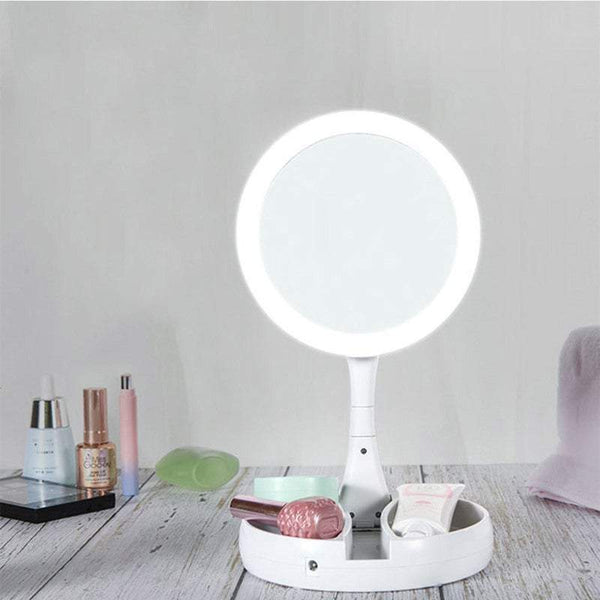 Double Sided Foldable Led Illuminated 10X Magnification Makeup Mirrors