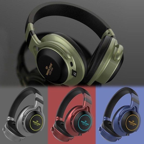 Led Light Wireless Bt Headphones Over Ear Earphone Foldable Stereo Mic Headset Support Tf Card Fm Audio Jack Headsets