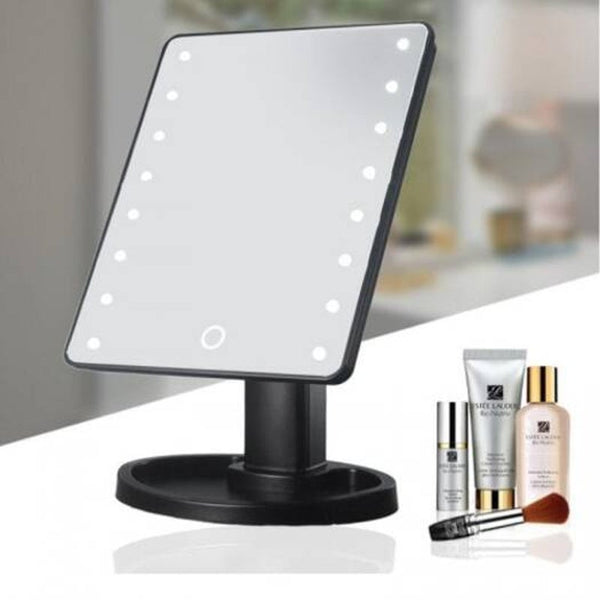 Led Makeup Vanity Mirror With 16 Lights Smart Touch Screen 180 Degrees Rotation Black Makeup Mirrors