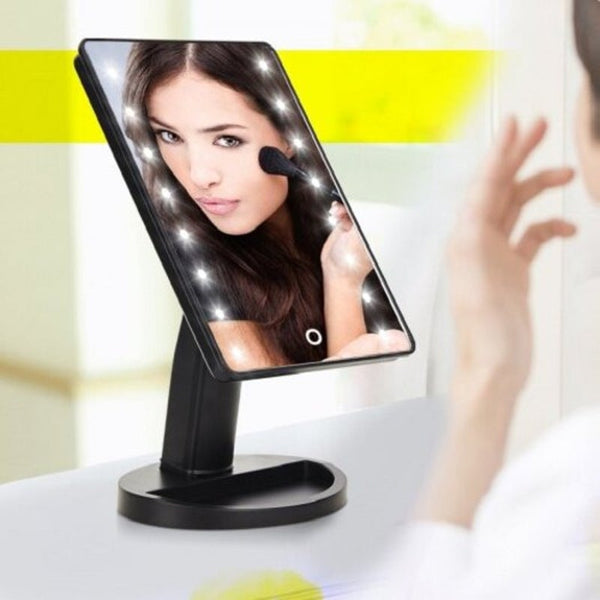 Led Makeup Vanity Mirror With 16 Lights Smart Touch Screen 180 Degrees Rotation Black Makeup Mirrors