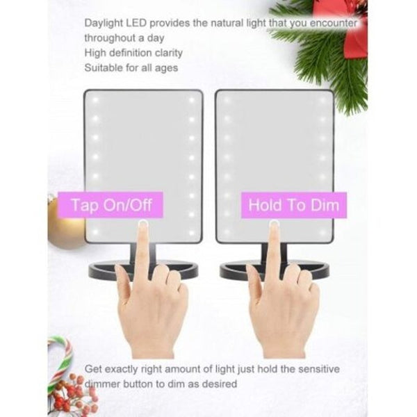 Led Makeup Vanity Mirror With 16 Lights Smart Touch Screen 180 Degrees Adjustable Rotation Black