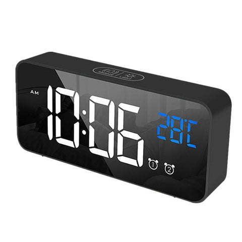 Led Music Alarm Clock Digital Snooze Desk Wake Up Light Electronic Large Time Temperature Display Table