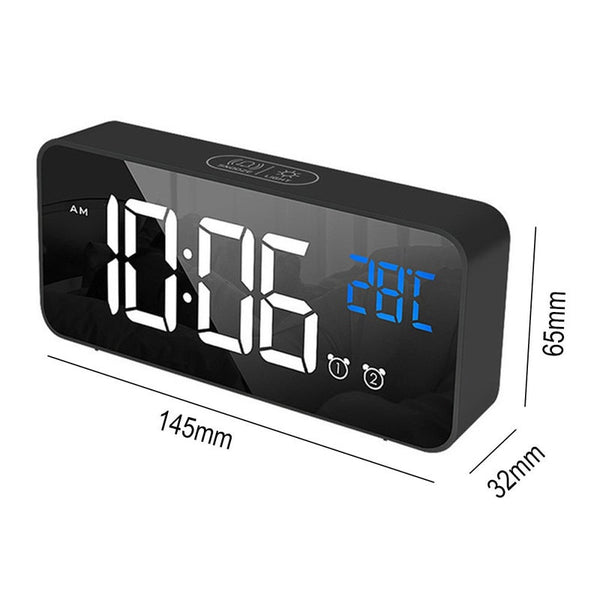 Led Music Alarm Clock Digital Snooze Desk Wake Up Light Electronic Large Time Temperature Display Table