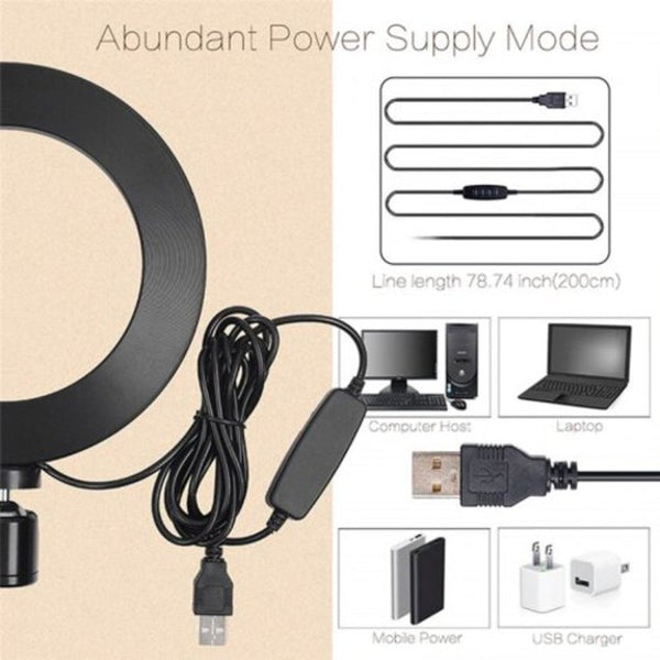 Led Ring Light Dimmable With 3 Lights Mode 360 Degree Rotating 8 Inches Usb Beauty Soft Black Selfie Lights