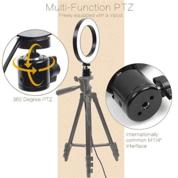 Led Ring Light Dimmable With 3 Lights Mode 360 Degree Rotating 8 Inches Usb Beauty Soft Black Selfie Lights