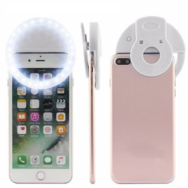 Led Ring Selfie Light Clip For Smart Phone Camera Round Shape Rechargeable White