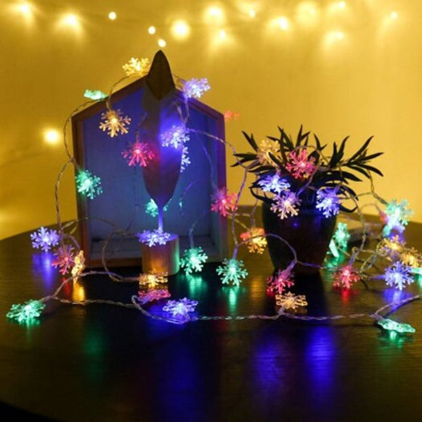 Led Snowflakes String Lights Battery Powered Hanging Ornaments Christmas Tree Home Decor 2M Warm White