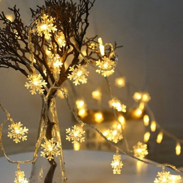 Led Snowflakes String Lights Battery Powered Hanging Ornaments Christmas Tree Home Decor 2M Warm White Seasonal Decorations