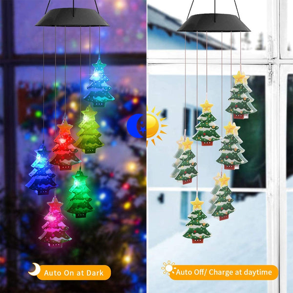Led Solar Christmas Tree Wind Chime Lights Energy Saving Color Changing Bul Wind Chimes