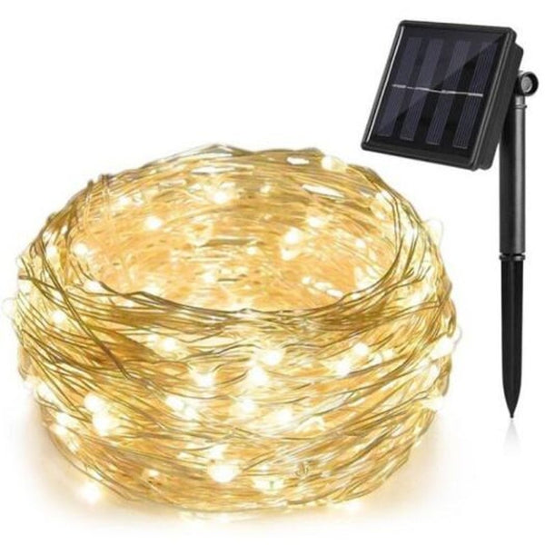 Led Solar Copper Light String Outdoor Waterproof Garden Lights 2 Function Vanilla Warm White String Lights