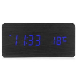 Led Wooden Alarm Clock Blue