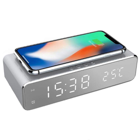 Led Display Wireless Charger Desk Bedside Table Alarm Clock