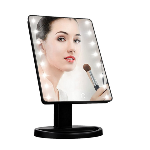 Led Makeup Vanity Mirror With 16 Lights Smart Touch Screen 180 Degrees Rotation Black Makeup Mirrors