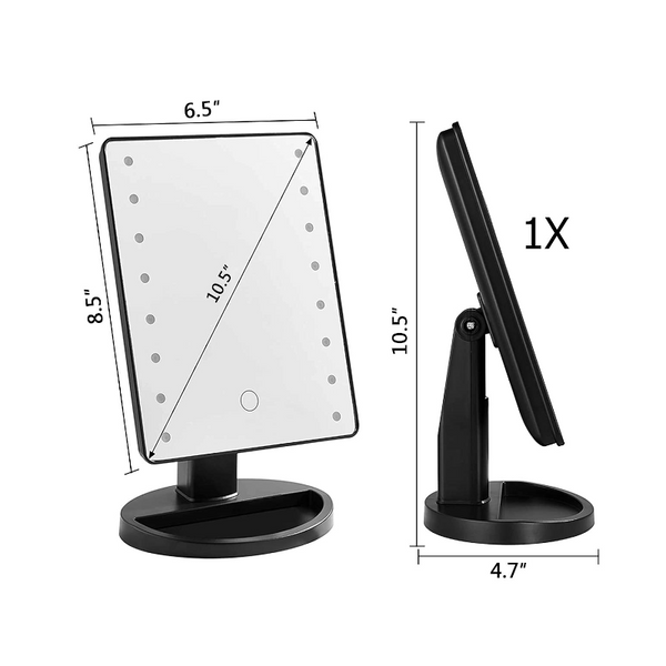 Led Makeup Vanity Mirror With 16 Lights Smart Touch Screen 180 Degrees Rotation Black Makeup Mirrors